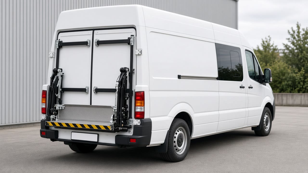 Van with hydraulic lift folded