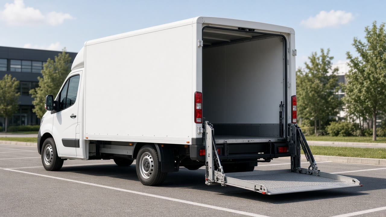 Van with hydraulic lift lowered